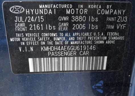 2016 Hyundai Elantra Se из США, поврежденный, VIN KMHDH4AE6GU619146